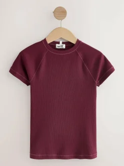 self. Burgundy Fitted Rib T-Shirt^Women Loungewear