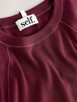 self. Burgundy Fitted Rib T-Shirt^Women Loungewear
