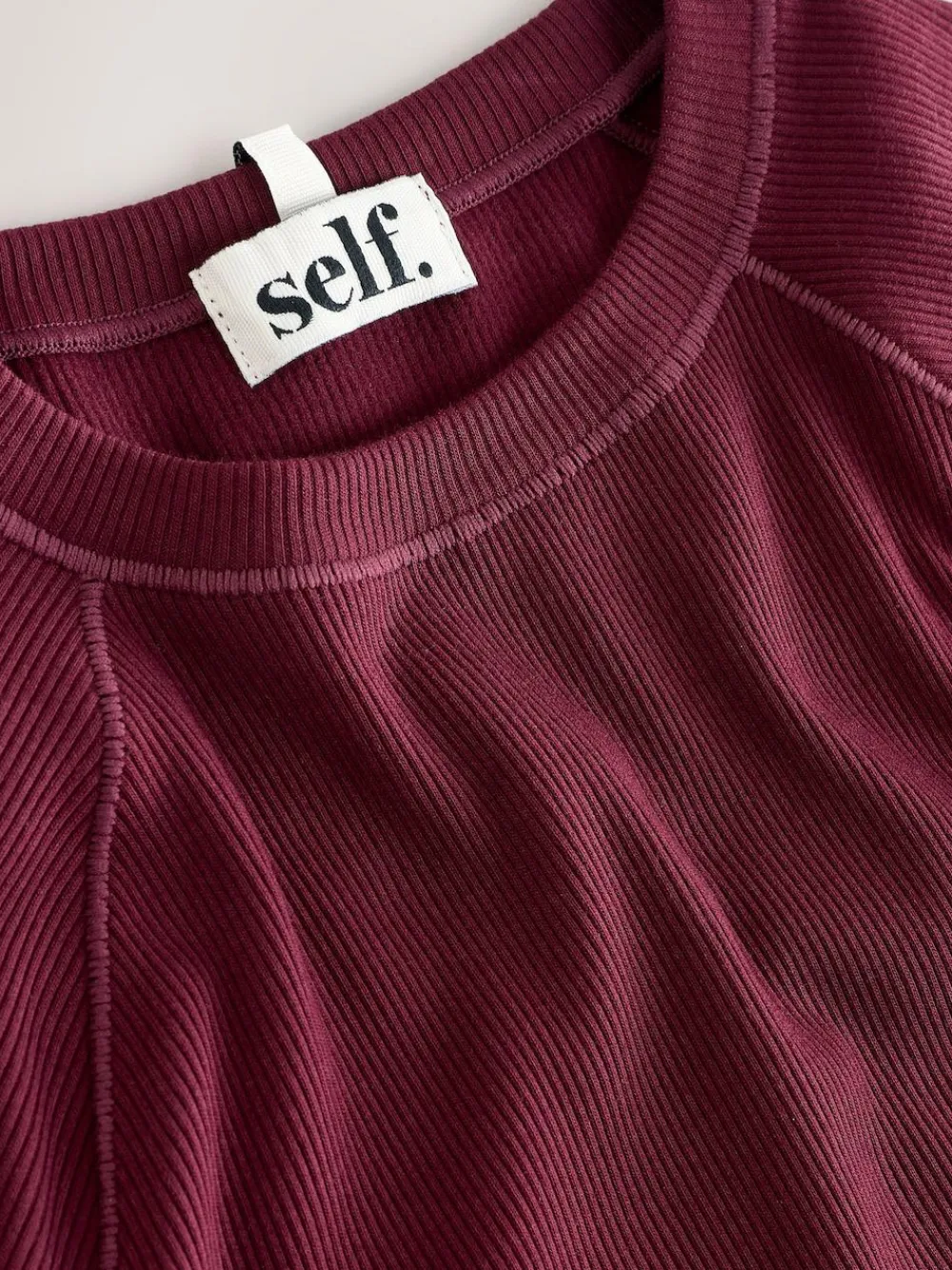 self. Burgundy Fitted Rib T-Shirt^Women Loungewear