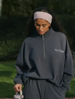 Outlet self. Half Zip Sweatshirt Charcoal Grey