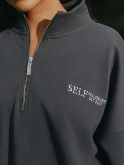 Outlet self. Half Zip Sweatshirt Charcoal Grey