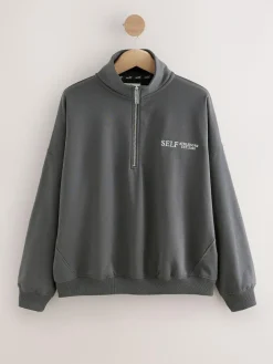 Outlet self. Half Zip Sweatshirt Charcoal Grey