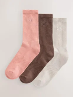Sale self. Choc/Neutral/Pink 3 Pack Cushion Sole Lounge Ankle Socks 3 Pack