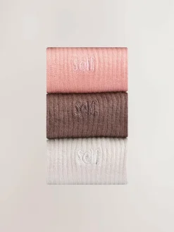 Sale self. Choc/Neutral/Pink 3 Pack Cushion Sole Lounge Ankle Socks 3 Pack