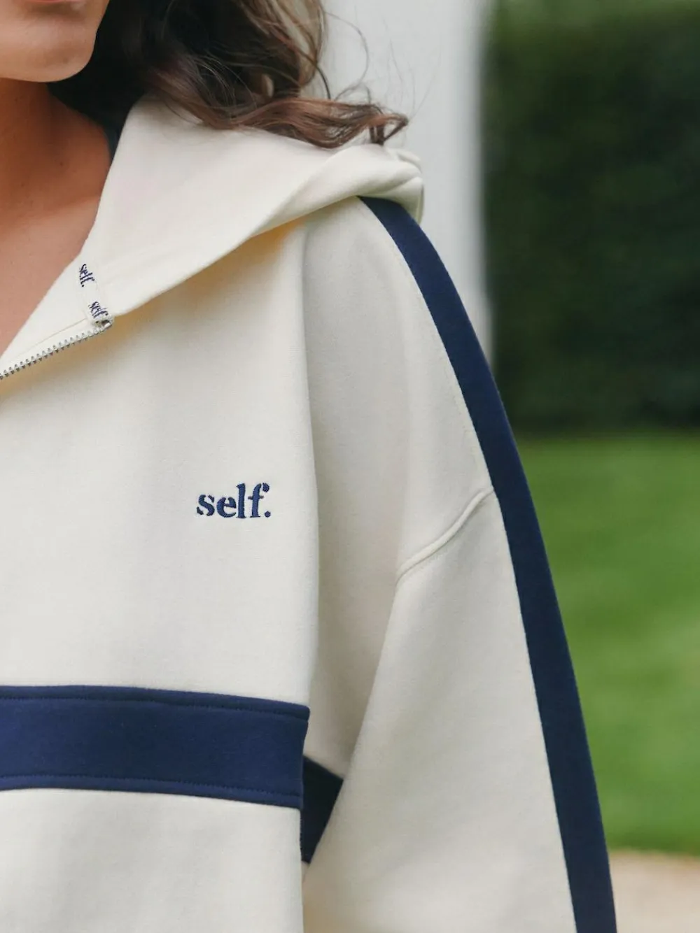 self. Ecru/Navy Half Zip Fleece Top^Women Loungewear|Hoodies & Sweatshirts