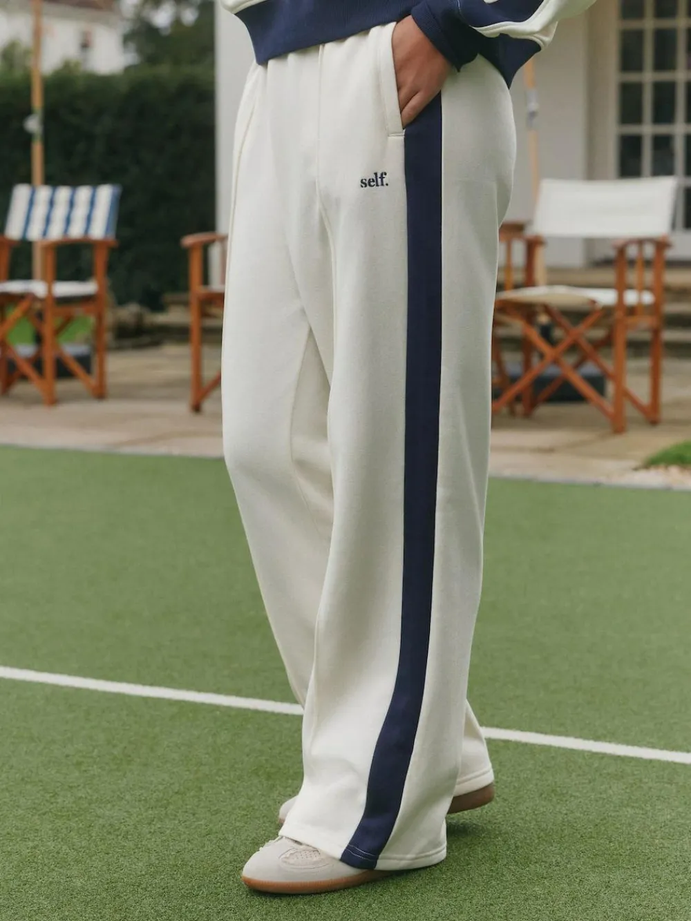 Best self. Ecru/Navy Wide Leg Joggers