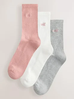 Online self. Mauve/Grey/Cream 3 Pack Cushion Sole Lounge Ankle Socks 3 Pack
