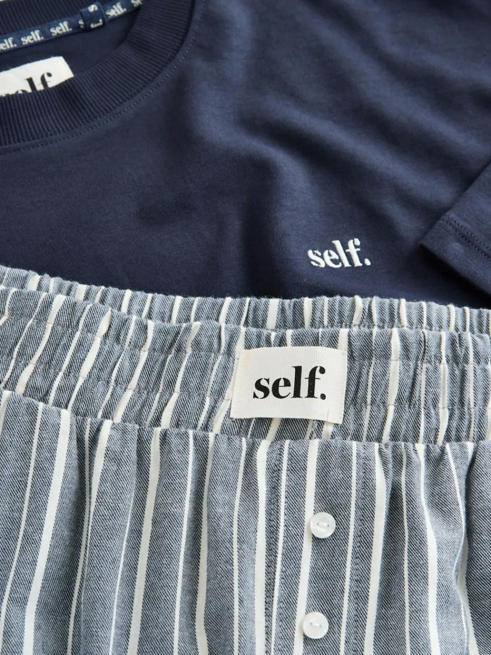New self. Short Sleeve Pyjamas Navy Stripe