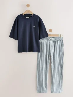 New self. Short Sleeve Pyjamas Navy Stripe