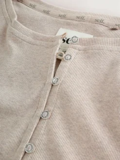 Discount self. Ribbed Button Through Pyjamas Oatmeal