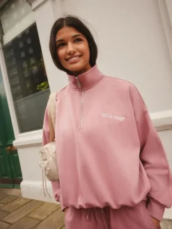 Outlet self. Half Zip Sweatshirt Pink