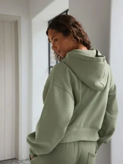 Online self. Hooded Zip Through Jacket Sage Green