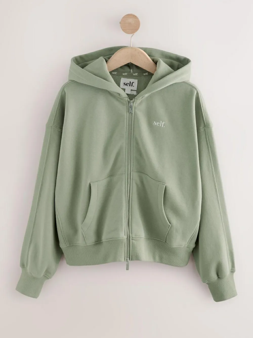 Online self. Hooded Zip Through Jacket Sage Green