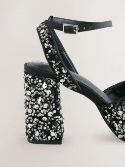 Hot Next Sequin Forever Comfort® Square Toe Sequin Block Heeled Sandals