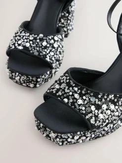 Hot Next Sequin Forever Comfort® Square Toe Sequin Block Heeled Sandals