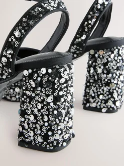 Hot Next Sequin Forever Comfort® Square Toe Sequin Block Heeled Sandals