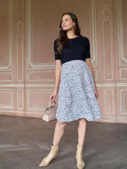 Clearance Seraphine Black & White Printed Maternity & Nursing Knit Top Dress