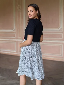 Clearance Seraphine Black & White Printed Maternity & Nursing Knit Top Dress