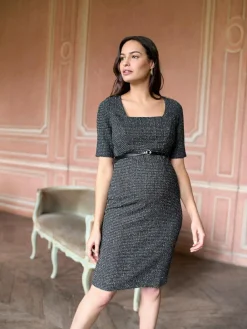 New Seraphine Black A-Line Stretch Tweed Maternity Dress