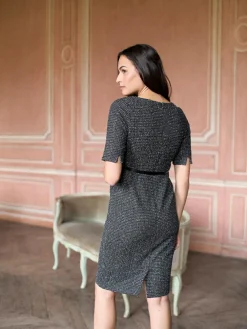 New Seraphine Black A-Line Stretch Tweed Maternity Dress