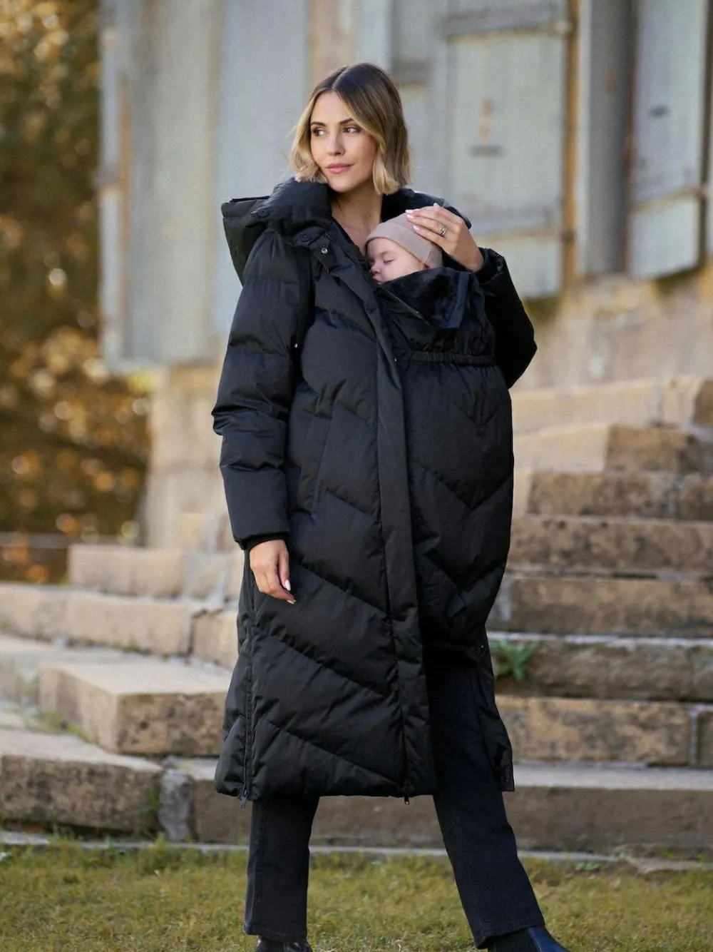 Best Seraphine Long 3-In-1 Maternity & Babywearing Puffa Coat Black