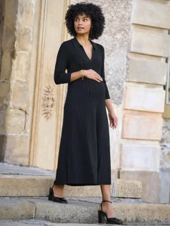Clearance Seraphine Black Maternity Pointelle Knit Dress