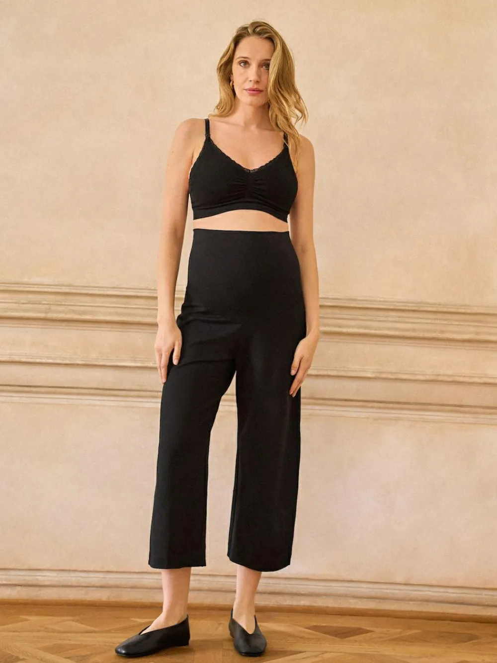 Seraphine Black Overbump Maternity Cropped Ponte Wide Leg Trousers^Women Pants