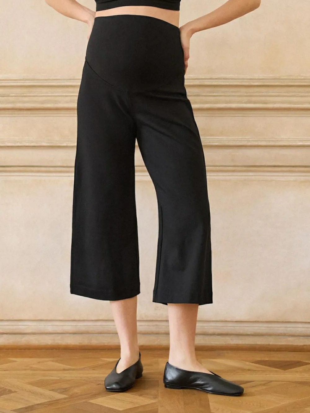 Seraphine Black Overbump Maternity Cropped Ponte Wide Leg Trousers^Women Pants