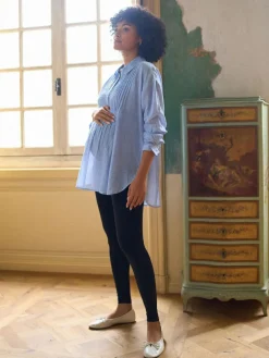 Seraphine Blue & White Stripe Maternity Pintuck Shirt^Women Blouses & Shirts