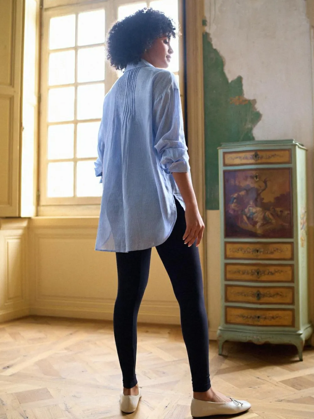 Seraphine Blue & White Stripe Maternity Pintuck Shirt^Women Blouses & Shirts