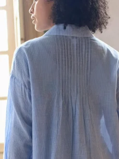 Seraphine Blue & White Stripe Maternity Pintuck Shirt^Women Blouses & Shirts