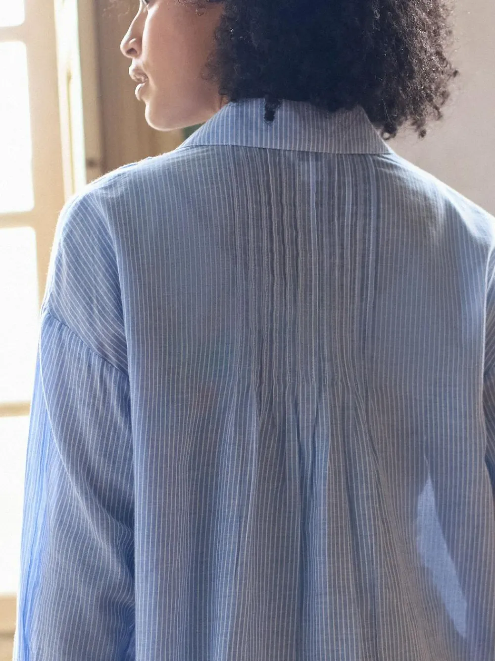Seraphine Blue & White Stripe Maternity Pintuck Shirt^Women Blouses & Shirts