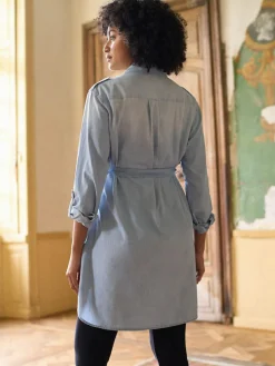 Seraphine Blue Denim Maternity & Nursing Chambray Shirt Dress^Women Dresses