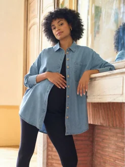 Seraphine Blue Denim Maternity & Nursing Shirt Dress^Women Tops & T-Shirts|Blouses & Shirts