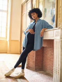 Seraphine Blue Denim Maternity & Nursing Shirt Dress^Women Tops & T-Shirts|Blouses & Shirts