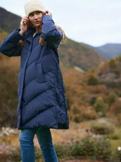 New Seraphine Long Chevron 3 in 1 Maternity & Babywearing Down-filled Coat Blue