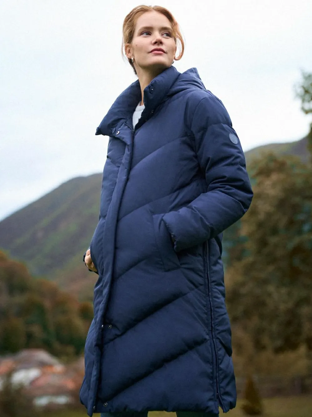 New Seraphine Long Chevron 3 in 1 Maternity & Babywearing Down-filled Coat Blue