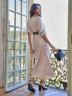 Clearance Seraphine Cream & Black Maternity Tea Dress With Lace Trim