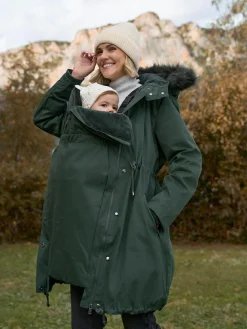 New Seraphine Premium Sub-Zero Down Filled 3-In-1 Maternity & Babywearing Parka Green