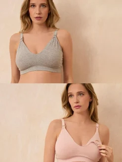 Sale Seraphine Grey & Blush Pink Bamboo Soft Seamless Maternity & Nursing Bra 2 Pack Grey & Blush Pink