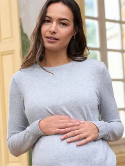 Seraphine Grey Cotton Blend Maternity & Nursing Shirt & Jumper^Women Knitwear|Knitwear