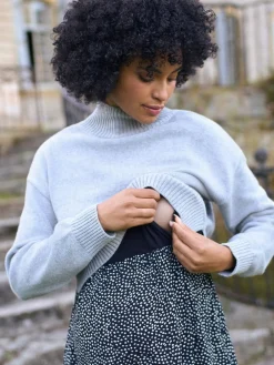 Sale Seraphine Grey Marl & Black Dot Maternity & Nursing Knit Top Dress