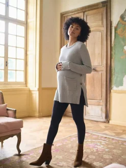 Best Seraphine Grey Marl Cotton Blend Maternity & Nursing Crew Neck Jumper