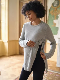 Best Seraphine Grey Marl Cotton Blend Maternity & Nursing Crew Neck Jumper