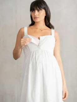 Seraphine Maternity V-Neck 100% Cotton White Dress^Women Midi Dresses|Dresses