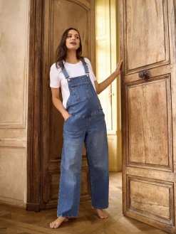 Seraphine Mid Blue Wash Maternity Wide Leg Dungarees^Women Jumpsuits & Playsuits