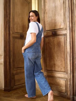 Seraphine Mid Blue Wash Maternity Wide Leg Dungarees^Women Jumpsuits & Playsuits