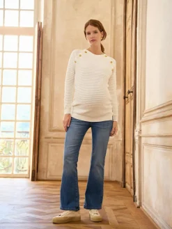 Clearance Seraphine Mid Blue Wash Premium Organic Maternity Overbump Flared Jeans