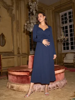 Discount Seraphine Midnight Blue Sweetheart Neckline Maternity and Nursing Maxi Dress