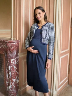 Seraphine Navy & White Maternity & Nursing Knit Top Dress^Women Midi Dresses|Knitwear